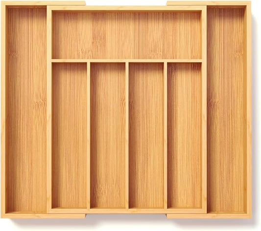 Expandable Kitchen Drawer Organizer,Bamboo Silverware Organizer for Utensils,Adjustable Flatware Tray(14.96 * 11.69~19.68 * 1.96)