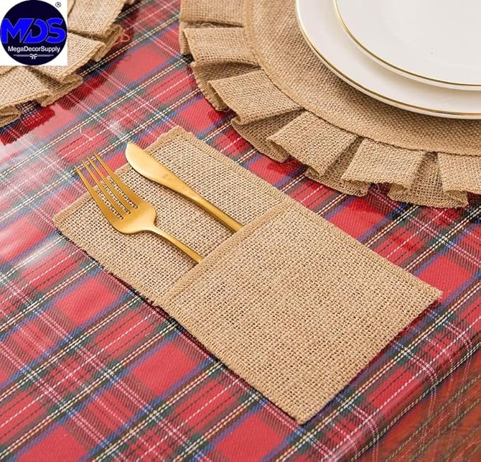 MDS Pack Of 75 Wedding Burlap 4 x 8 Burlap Lace Utensil Cutlery Holders Pouch Silverware Holder Knifes Forks Bags Burlap Napkin Bag for Rustic Wedding Party and Tableware Decorations
