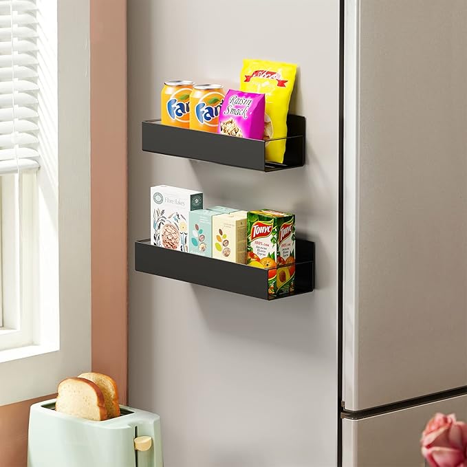 2 Pack Moveable Fridge Magnetic Spice Racks,Metal Black