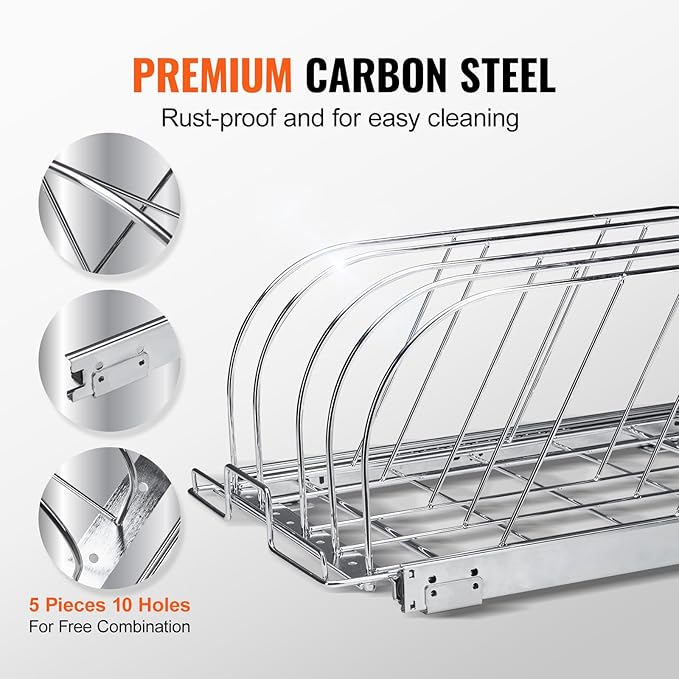 VEVOR Pan and Pot Rack, Expandable Pull Out Under Cabinet Organizer, Cookie Sheet Baking Pans tray Organization, Adjustable Wire Dividers, Steel Lid Holder for Kitchen Cabinet & Pantry Storage, 13.8"W
