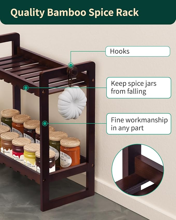 Countertop Organizer, Bamboo Spice Rack Organizer for Pantry, 2 Tier Kitchen Counter Shelf, Coffee Station Organizer,Teak