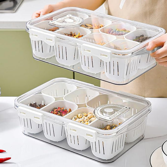 MineSign 2Pack Stackable Snackle Box Divided Food Serving Tray with Lids Clear Storage Containers with Dividers for Fridge Pantry Freezer Portable Snack Box for Candy Nuts Spice