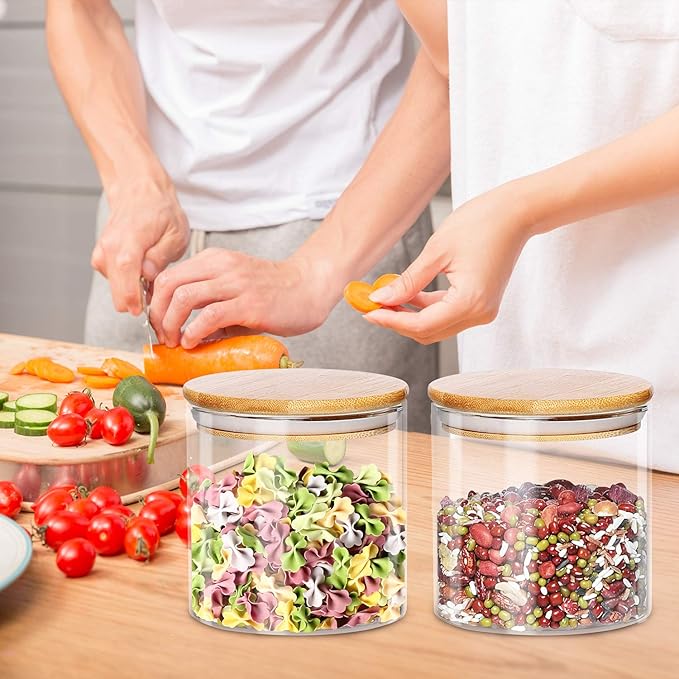 4 Pack Glass Jars with Airtight Bamboo Lids, Glass Kitchen Canisters Clear Container for Food Storage of Dry Goods, Cookie, Candy, Spices, Coffee Beans and More, 18.6 OZ