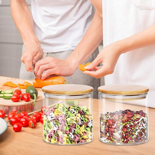 4 Pack Glass Jars with Airtight Bamboo Lids, Glass Kitchen Canisters Clear Container for Food Storage of Dry Goods, Cookie, Candy, Spices, Coffee Beans and More, 18.6 OZ
