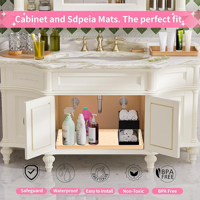 Sdpeia Under Sink Mat for [25" x 22"] Cabinet, Upgraded Silicone Waterproof Mat Kitchen Cabinet Liner Cabinet Protector Kitchen Organizers and Storage