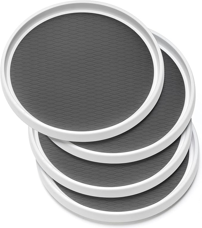 12-Inch Non-Skid Turntable Lazy Susan Organizer [4 Pack] - Spinning Rack for Cabinet Table Top, Pantry Organization Storage, Kitchen, Fridge, Vanity, Countertop, Under Sink Organizing, Spice Spinner