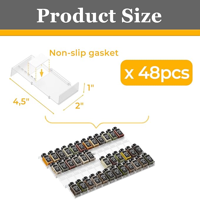 Famhap Spice Drawer Organizer, 48PCS Interlocking Expandable Seasoning Rack Tray Insert for Kitchen Drawers, Spice Rack Drawer for Spice Jars