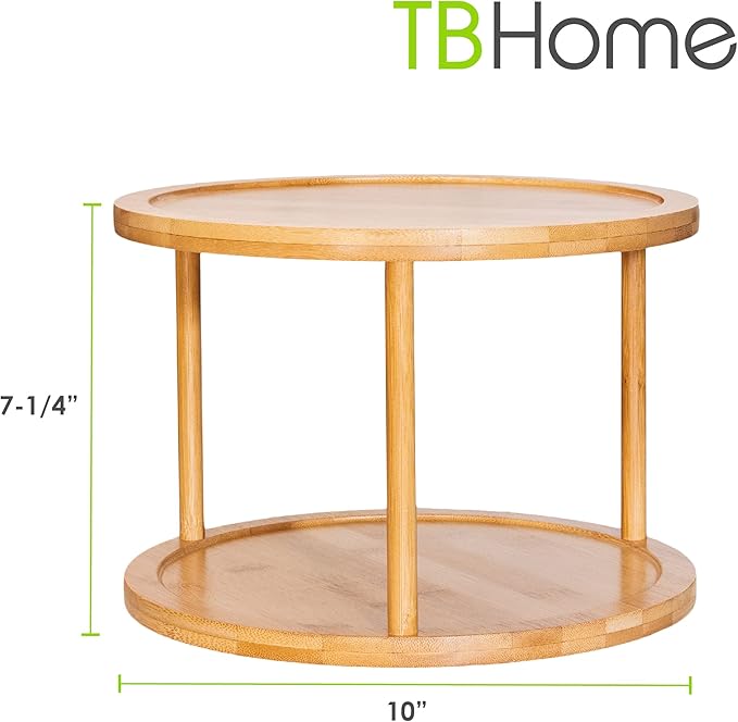 Two-Tier Bamboo Wood Lazy Susan Organizer Kitchen Turntable for Cabinet, Table or Pantry Organization
