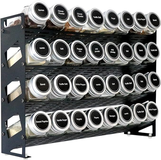 4 Tier Countertop Spice Rack Organizer for Kitchen Cabinet Pantry or Wall Mount, Matte Black (Jars Not Included)