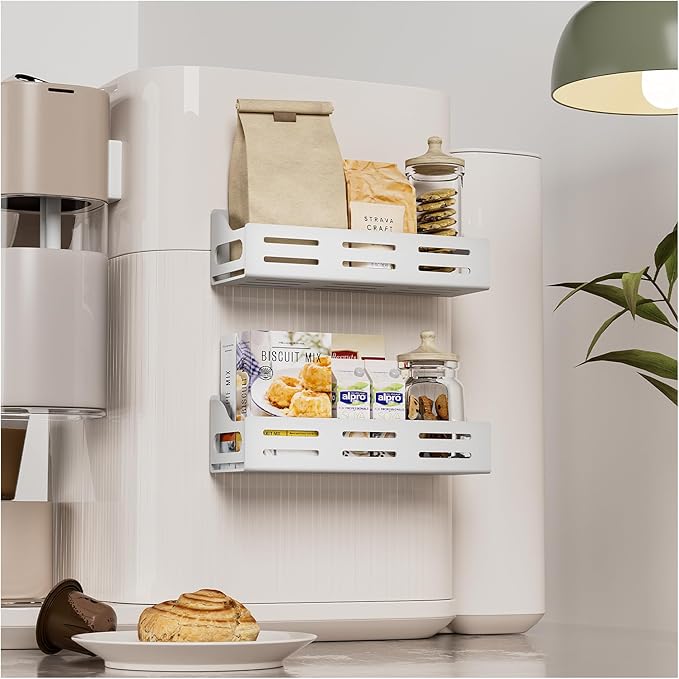 Carwiner 5 Pack Magnetic Spice Rack for Refrigerator with Paper Towel Holder, Magnetic Refrigerator Organizer, Strong Magnetic Fridge Shelf, Rustproof Side Fridge Storage Rack for Kitchen
