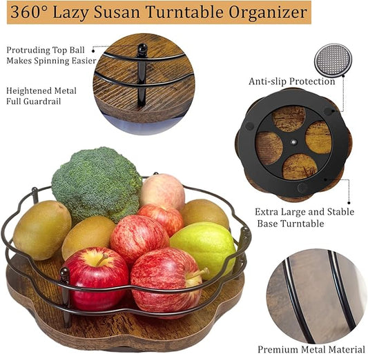 11" Lazy Susan Turntable Organizer Higher Guardrail 360°Rotating Non-Slip Base Lazy Susan Spice Rack Organizer for Cabinet Table Top Kitchen Countertop Dining Table Pantry Coffee Bar Storage