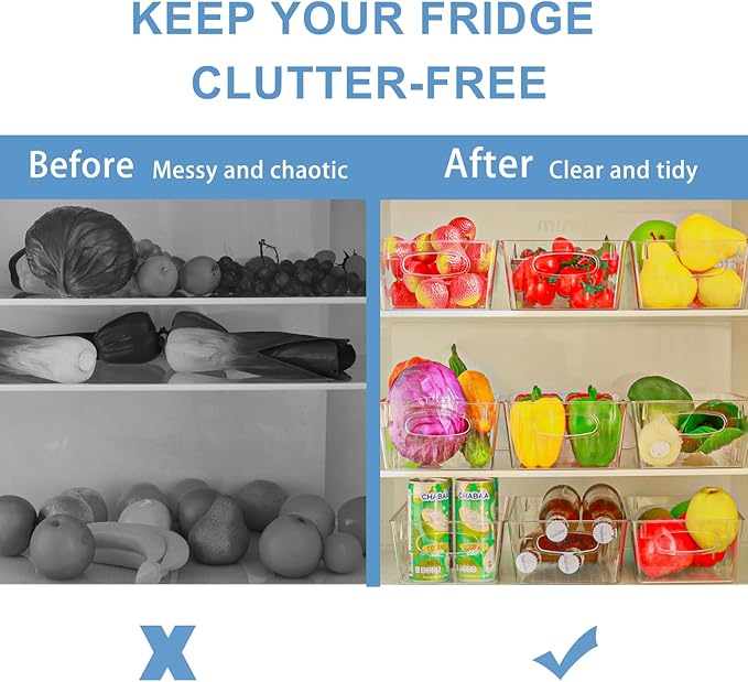 6 Pack Pantry Organizers and Storage, Fridge Organizer, Refrigerator Organizers and Storage, Freezer Organizer Bins, Kitchen Spice Organization for Cabinet, Organization and Storage