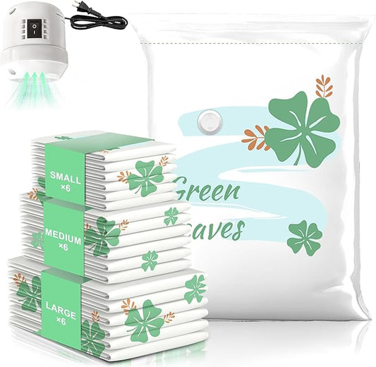 18 Pack Vacuum Storage Bags for Travel Clothing with High Pressure Electric Pump, 3 Sizes Large/Medium/Small Space Saver Bag Vacuum Sealed for Luggage Blankets, Vacuum Seal Bag for Bedding Comforters