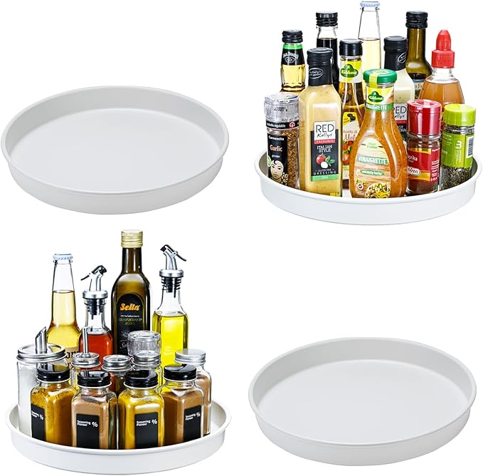 Amolliar Lazy Susan Organizer, 10" 4 Pack Non-Skid Rotating Metal Turntable for Cabinet, Kitchen, Fridge, Pantry Storage, Vanity, Bathroom, Spice Spinner Rack for Condiment, Under Sink Organizer,White