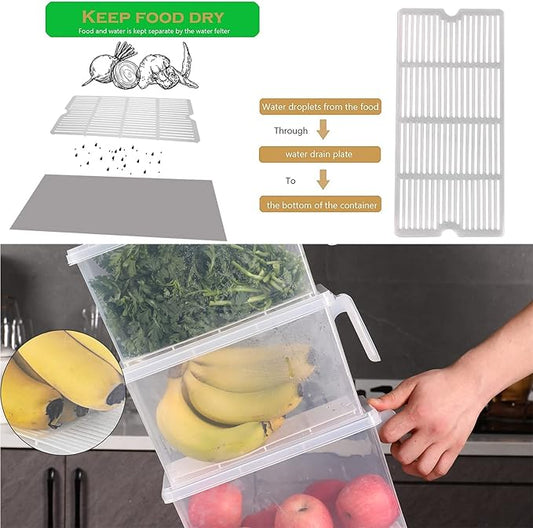 Sooyee Produce Saver Containers for Refrigerator with Drain Tray, 5L x 4 Stackable Fruit Storage Containers for Fridge,Vegetable Storage Keep Fresh for Lettuce,Salad,Berry, Salad,Meat and Fish