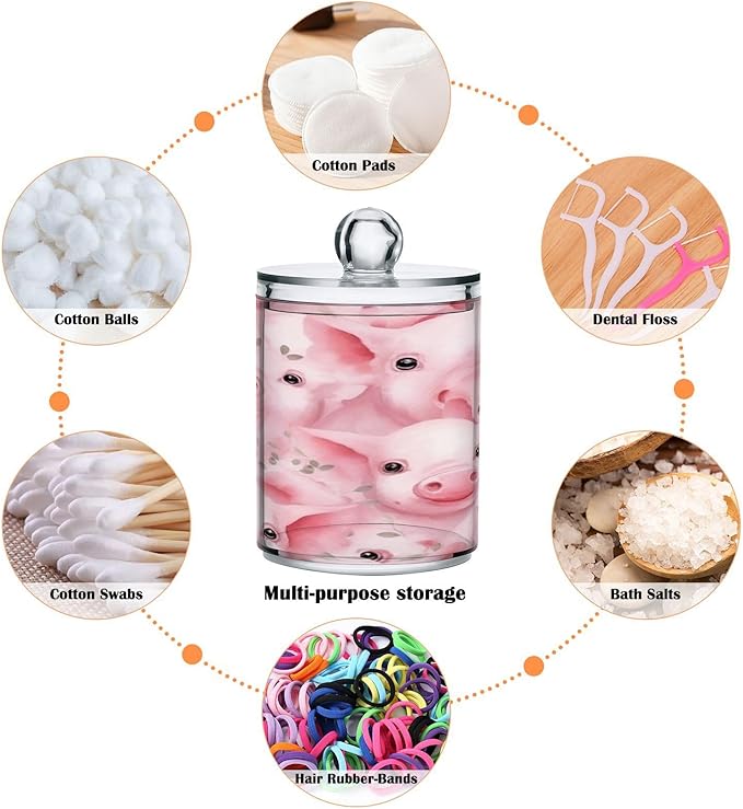 Pink Pig 2PC Airtight Transparent Plastic Storage Jar, Food Storage Container Glass, Can Store Candy, Salt, Coffee Beans, With lid, Easy To Use