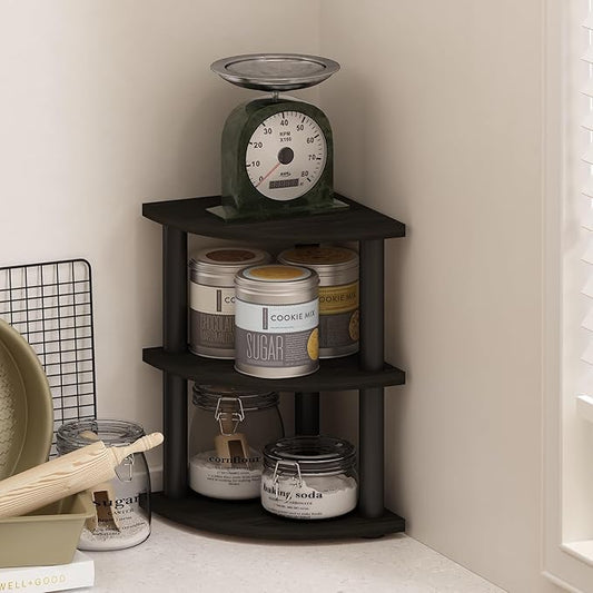 Furinno Turn-N-Tube 3-Tier Corner Countertop Organizer Shelf, Espresso/Black