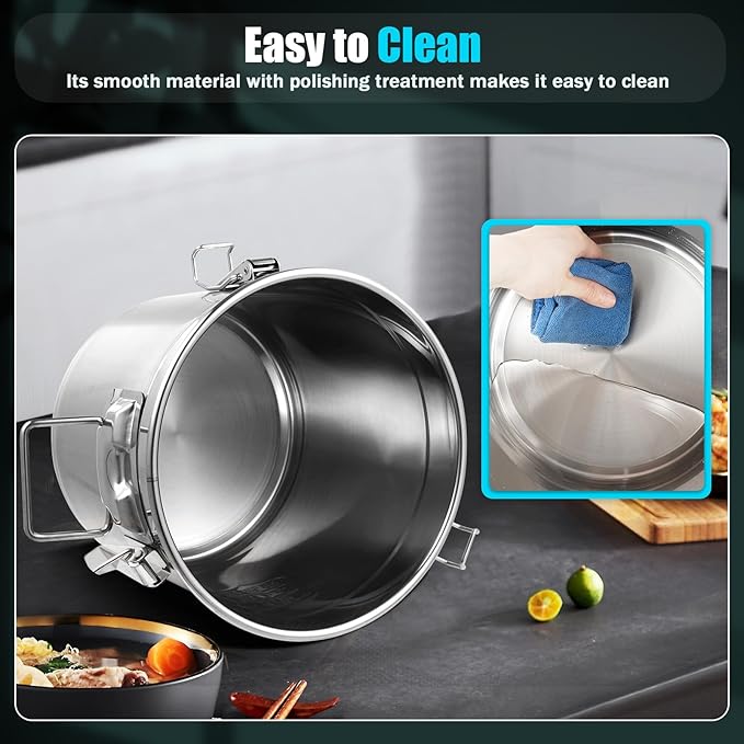 304 Stainless Steel Airtight Canister, Rice Cereal Grain Canisters Container, 6/12/21/33/48 Liters Food Bean Flour Oil Sugar Milk Cookie Storager Bucket w/Handles & Lid for Household Kitchen (12L)