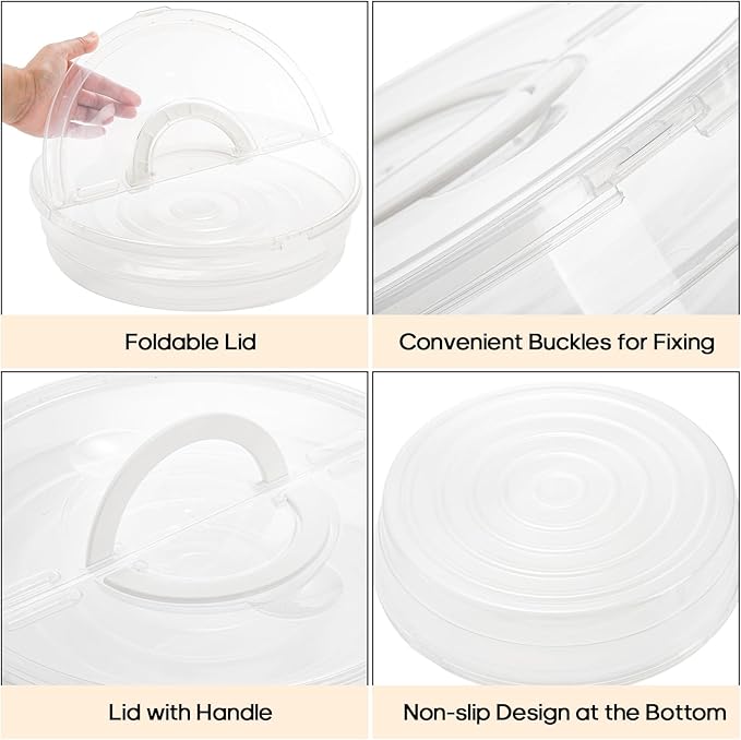 Lawei 2 Pack 12 Inch Food Storage Container with Lid and Handle, 2 Compartments Plastic Pie Carrier Pizza Slice Storage Containers, Reusable Round Pie Keeper Holder for Cake Cheesecake Tortilla