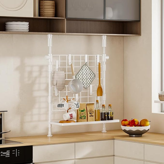 Homeiju 3-Tier Spice Rack Organizer, Multi-functional Kitchen Countertop Shelves, Wall Mount Hanging Spice Rack Seasoning Organizer for Kitchen Organization and Storage (2 Mesh Nets & 1 Mesh Dish)