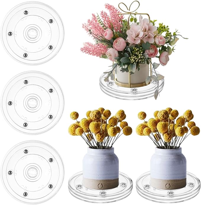 6 PCS 4 Inch Lazy Susan Turntable Clear Acrylic Lazy Susan Turntable Organizer Small Lazy Susan Mini Lazy Susan Acrylic Ball Bearing Rotating Tray for Spice Rack Cake Makeup Table Decorating
