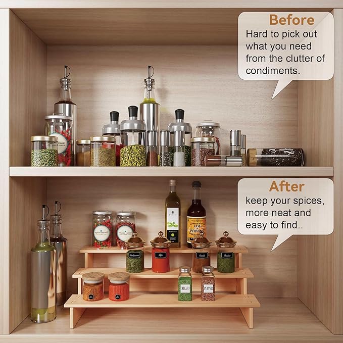 JinDoWin 3 Tiered Spice Rack Organizer for Cabinet,Spice Organization for Cabinet,Seasoning Organizer,Spice Shelf and Spice Organizer for Cabinet,Pantry Organizers and Storage (1 Pack, Medium)