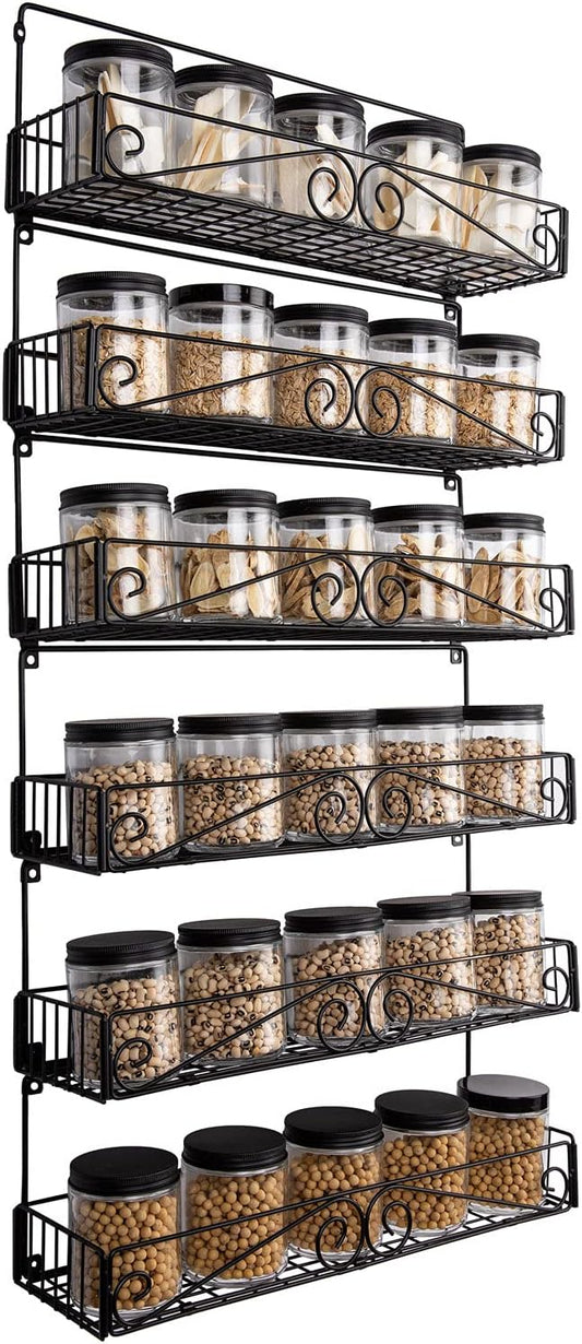 SWOMMOLY Wall Mount Spice Rack, 6 Pack Large-capacity Spice Racks, Stackable Foldable Spice Cans Organizer Shelf, Black
