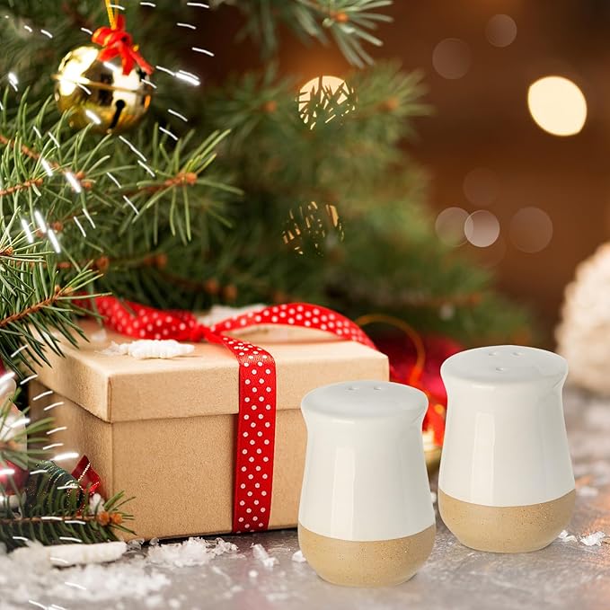 Hasense Salt and Pepper Shakers, Ceramic Salt Shaker set of 2, Cute Spice Sugar Shaker for Countertop, Farmhouse Salt Pepper Container Set for Home Wedding Decor, Christmas Gift, 2 Piece(White)