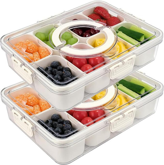 UPTRUST Snackle Box Container, Premium 2-Pack Divided Serving Tray & Lid with 8 Compartments, Durable Snackle Boxes for Travel & Parties – Snack box container, Perfect for Treats & Gifts