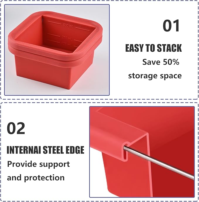 2 Cup Silicone Freezer Trays with Lid 4 Pack Silicone Soup Freezer Molds Soup Containers Make 4 Perfect Soups, Broths, Stews, Sauces, Curries(Red)