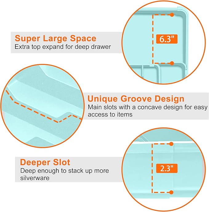 Silverware Organizer Expandable Silverware Drawer Organizer Adjustable Drawer Organizer, Flatware Cutlery Tray for Spoons Forks Knives Kitchen Organizers Storage,Turquoise