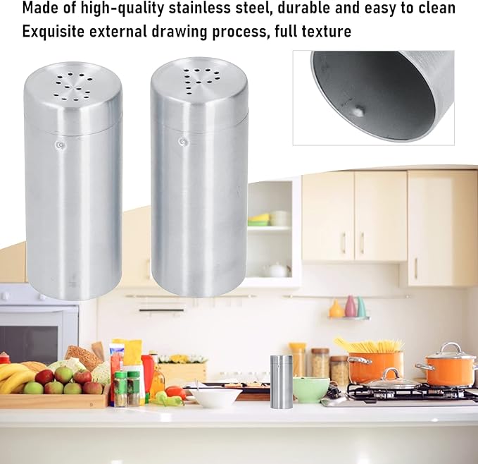 2pcs Spice Stainless Steel Pepper & Salt Shaker Dredge Seasoning Bottle Kitchen Tool (Silver)