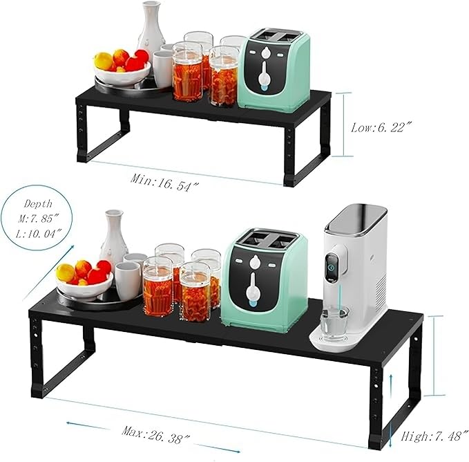 Expandable Spice Rack Organizion for Kitchen Cabinet, Seasoning,Bathroom Organizer Display Shelf, Stackable Multi-Purpose Shelves.Easy-to-Install（1Pack/Black,Medium