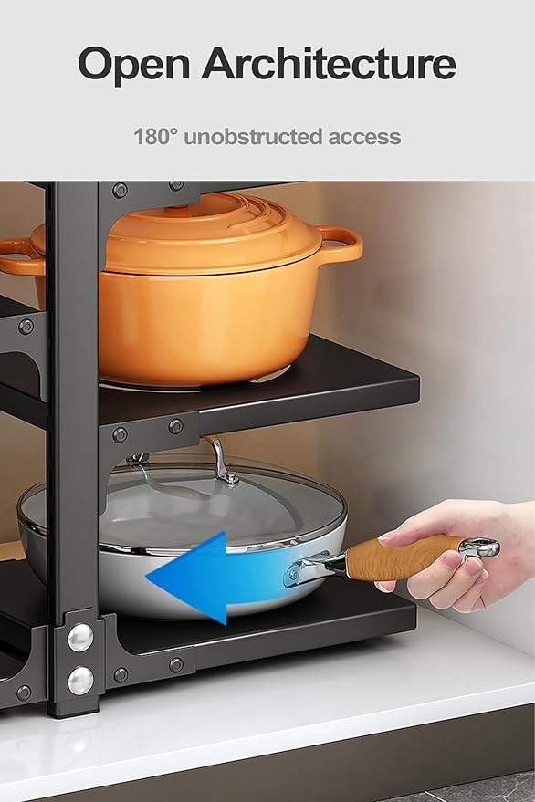 Pots and Pans Organizer for Cabinet, Heavy Duty Pot Pan Rack under Sink Organizers and Storage，Kitchen Cabinet Organizer with 7 Tiers