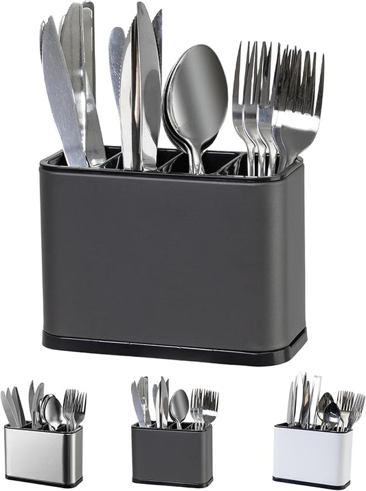 Silverware Organizer,Kitchen Utensil Holder For Counter,Stainless Steel Caddy,4 Compartments Organizer, Capacity Flatware Spoon Fork Tool Cutlery Holder(Grey)