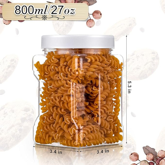 Gerrii 18 Pcs Clear Plastic Storage Jars with Lids, 27 oz Square Plastic Containers, Paint Storage Containers with Easy Grip Handles, Reusable Wide Mouth Canisters