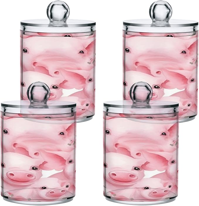Pink Pig 2PC Airtight Transparent Plastic Storage Jar, Food Storage Container Glass, Can Store Candy, Salt, Coffee Beans, With lid, Easy To Use