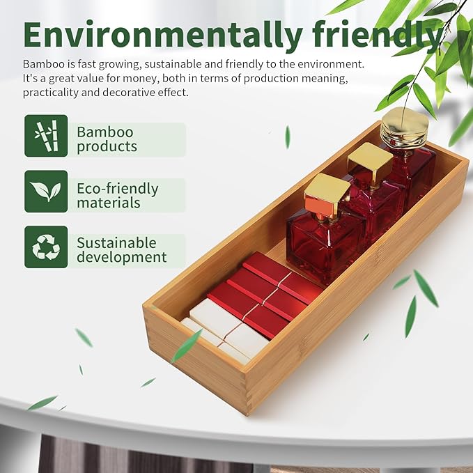 Bamboo Drawer Organizer - Kitchen Drawer Utensil Organizer Office Supplies Desk Organizer Makeup Silverware Tray Flatware Organization 12"*4"*2"