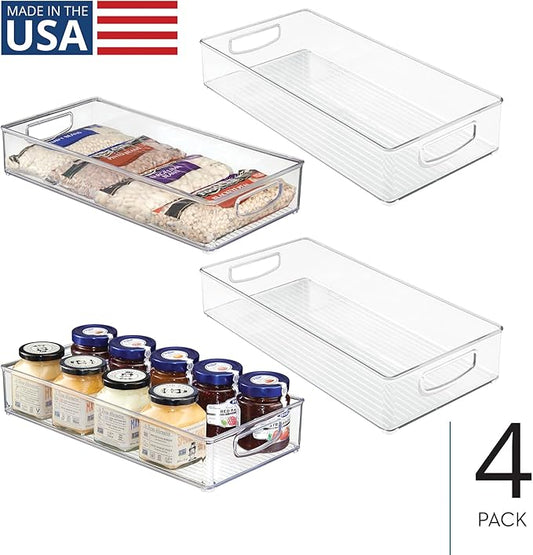 iDesign Stackable Plastic Pantry Bins with Handles - Storage Bins for Organizing Kitchen - Set of 4 - Clear