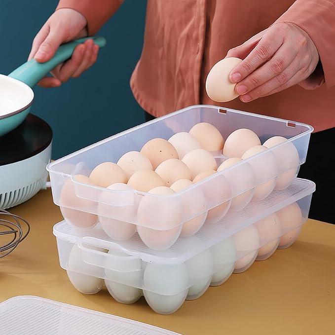 Begale 4-Pack Clear Egg Tray Container with Lid, Plastic Covered Egg Holder for Refrigerator, Fits 18 x 4 Eggs (72 Eggs)