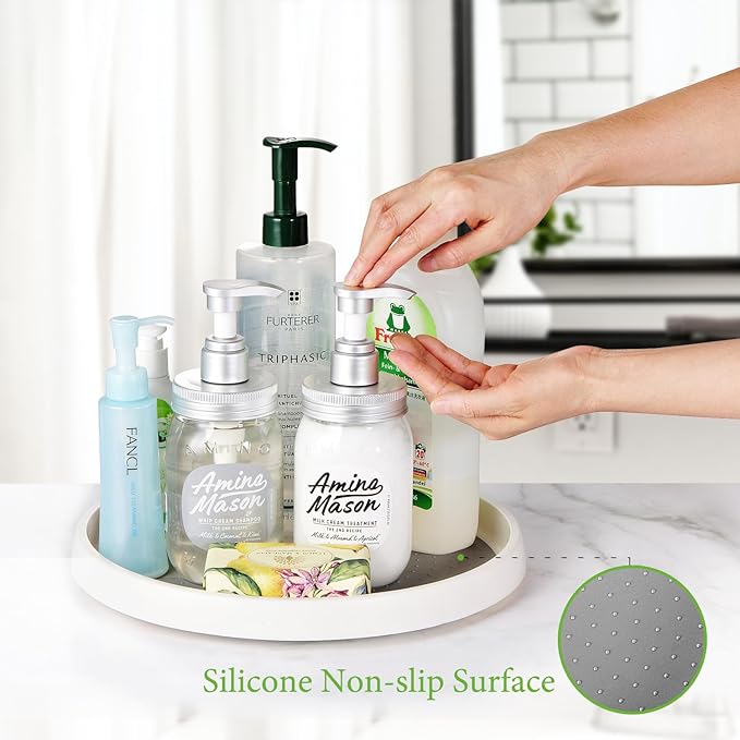 Amolliar 4 Pack 12" Lazy Susan Turntable Organizer, Non-Skid Spice Rack for Cabinet, Kitchen, Fridge, Countertop, Pantry Organizer Storage, Bathroom, Makeup Vanity Rotating Tray, Under Sink Organizing