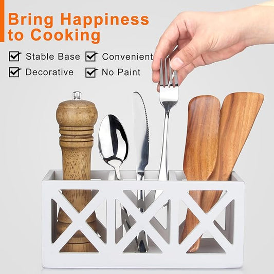 Wooden Cutlery Silverware Holder Flatware Utensil Caddy Wood Silverware Organizer Storage for Countertop Fork Spoon Knives Organizer Small Kitchen Utensil Holder Party White Table Cutlery Caddy