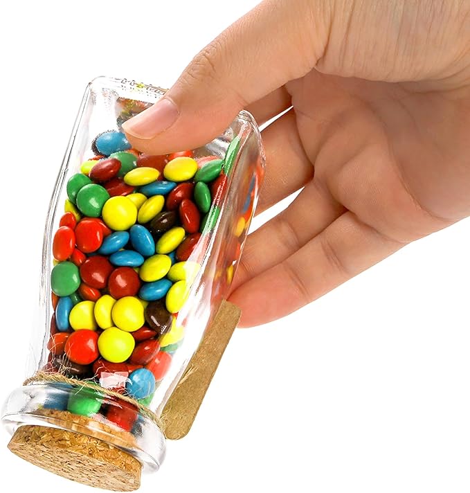 yarlung 30 Pack Glass Favor Jars with Cork Lids for Mother's Day Gift, 4 OZ Clear Small Candy Jars Set Square Decorative Bottles for Wedding, Baby Shower, Party Favor, Brown Labels and Strings