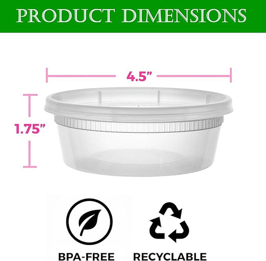 Green Direct 8 oz. Disposable Clear Deli Containers with Lids 50 Pack - Leakproof Lunch Plastic Round Freezer Food Storage Containers for Food