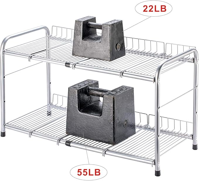 Flagship 2 Tier Under Sink Organizers and Storage Rack Expandable Cabinet Shelf Rack for Kitchen Bathroom Silver (16-25 inches)