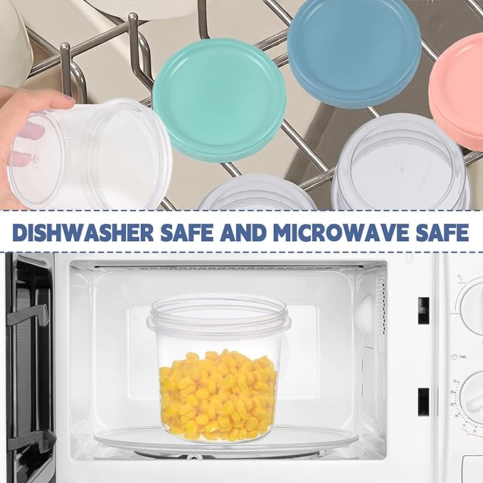 24pcs 16 oz Plastic Deli Containers with Screw Lids, Small Freezer Container Reusable 2 Cup Food Storage Container with Pen & Brush for Snack Salad Fruit, Microwave & Dishwasher Safe BPA Free