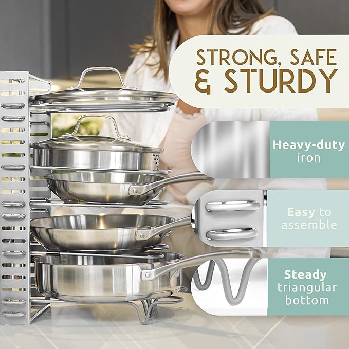 GeekDigg Upgraded Pan Organizer Rack for Cabinet with 3 DIY Methods (Silver)