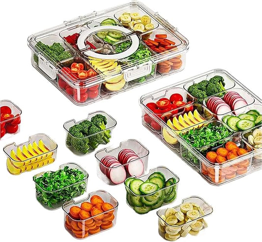 8 Compartment Transparent Plastic Snack Storage Container with Lids, Divided Serving Tray Food Organizer Box Travel Spice Box