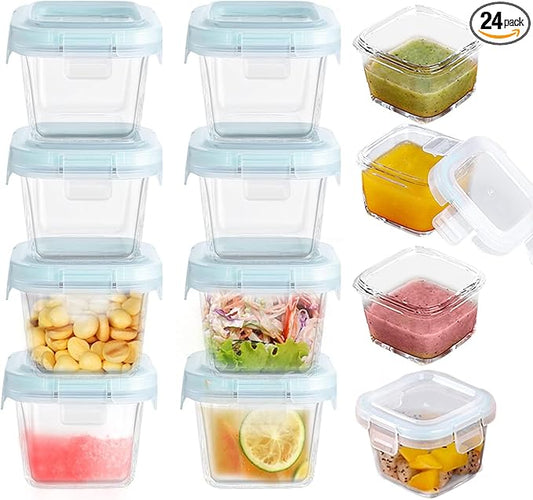 Small Glass Food Storage Containers Set of 12, 6oz Mini Glass Containers Airtight, Leakproof for Snacks, Dips, Overnight Oats, Condiment Salad Dressing Sauce, Microwave, Dishwasher Safe