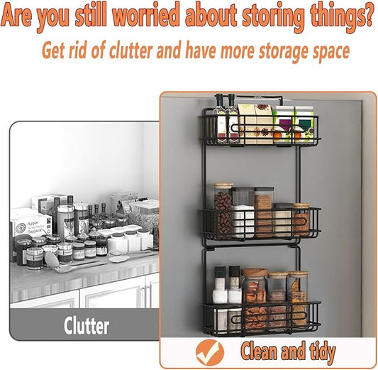 3 Tier Wall Mount Spice Rack Organizer,Spice Rack for Refrigerator, Metal Spice Storage Shelf for Kitchen.
